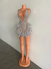 Luxury Sheer Cocktail Feather Dress