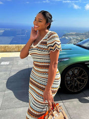Martha Striped Crochet Knit Dress