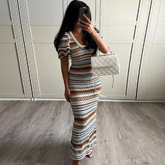 Martha Striped Crochet Knit Dress
