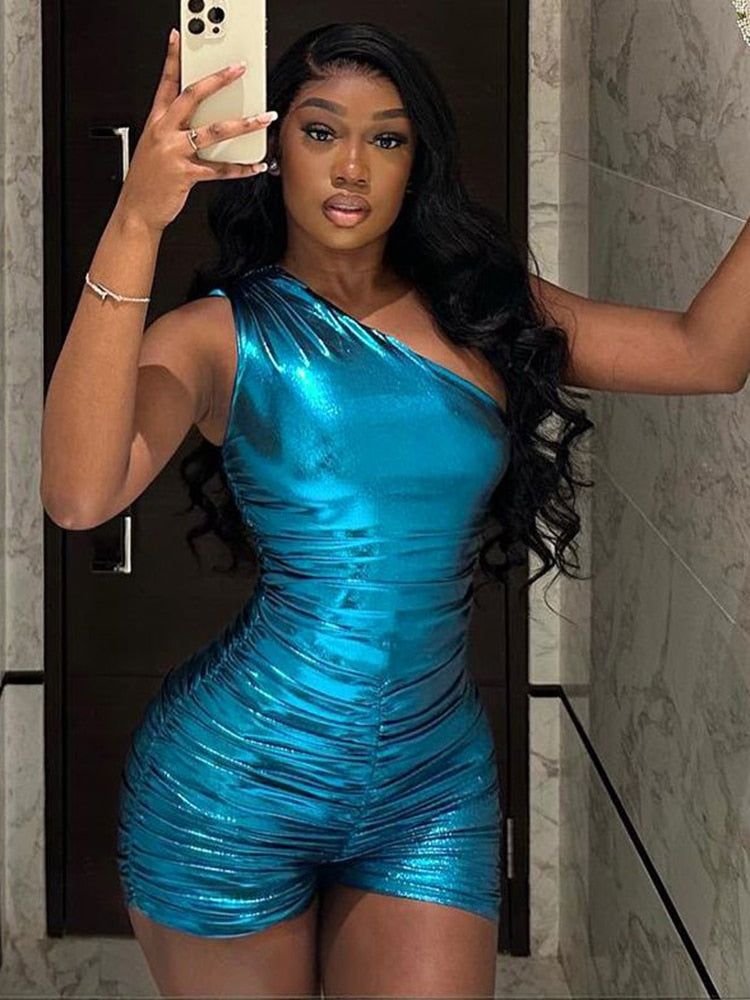 Medjina Leather Ruched Romper