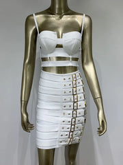 Multi Buttons Skirt Set