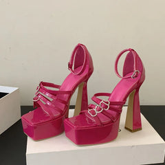 Narrow Band Buckle Platform High Heels