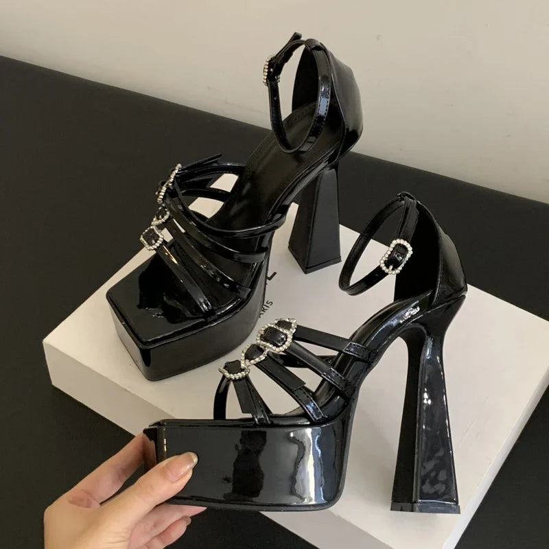 Narrow Band Buckle Platform High Heels