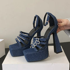 Narrow Band Buckle Platform High Heels