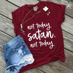 Not Today Satan V-Neck T-Shirt