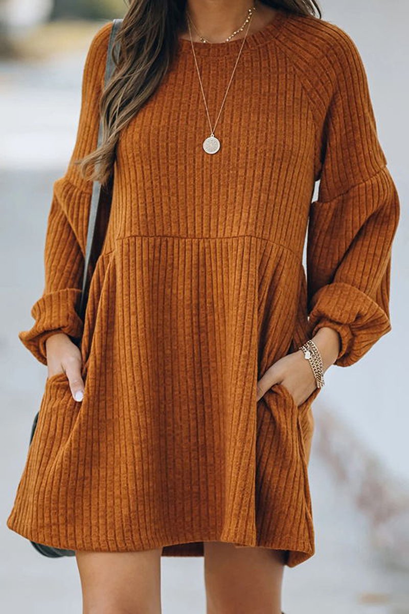 Pockets Long Sleeve Mini Dress