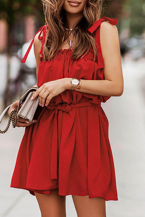 Solid Tie Shoulder Mini Dress