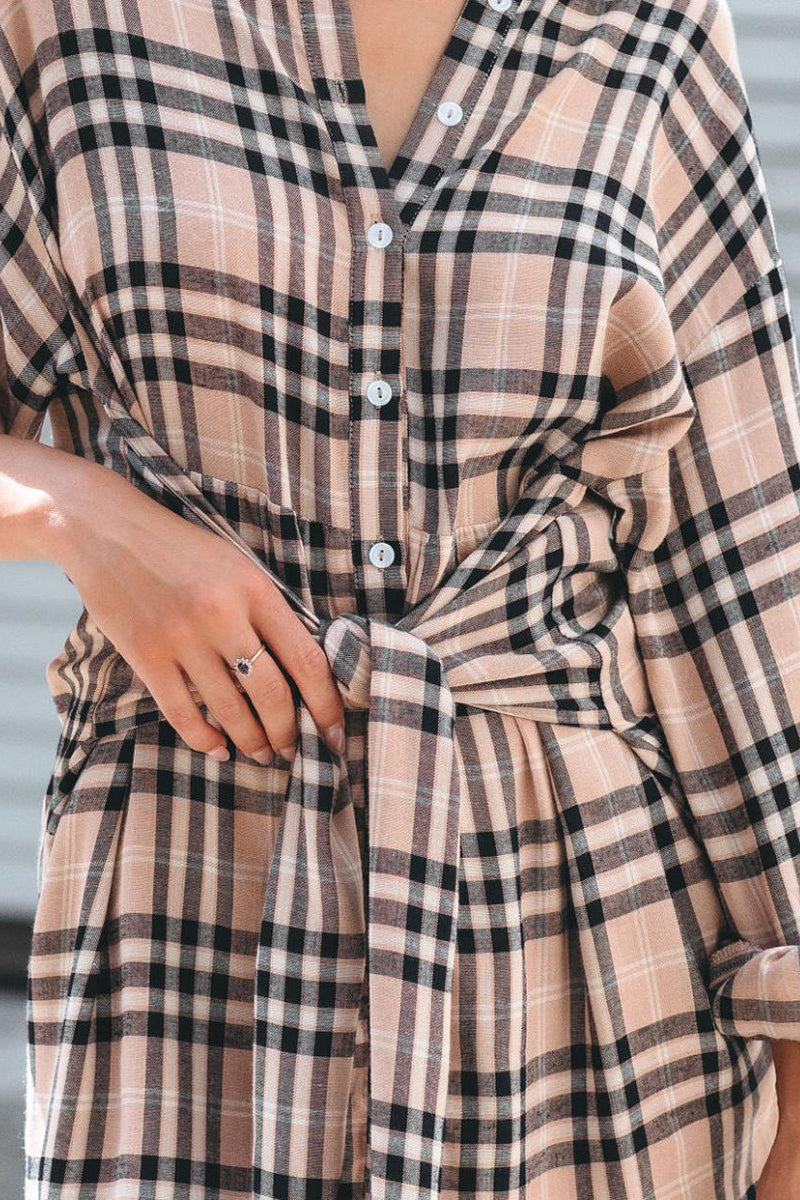 Plaid Tie Front Mini Shirt Dress