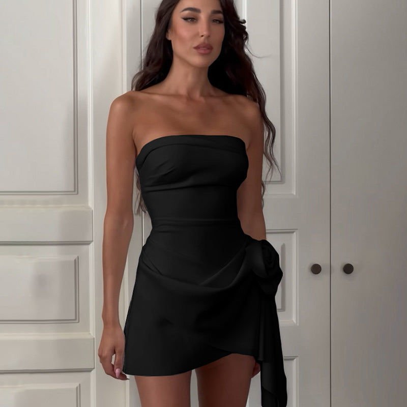 Floral Solid Color Halter Backless Tube Dress