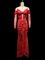 Overachiever Corset Maxi Dress- Red