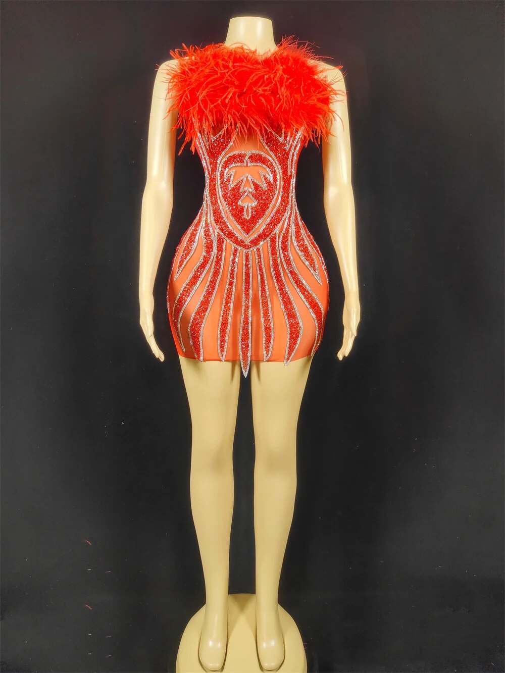 Paris Rhinestone Feather Dress