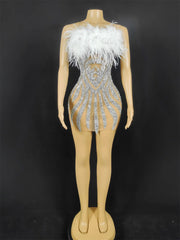 Paris Rhinestone Feather Dress