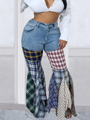 Patricia Plaid Bell Bottom Jeans
