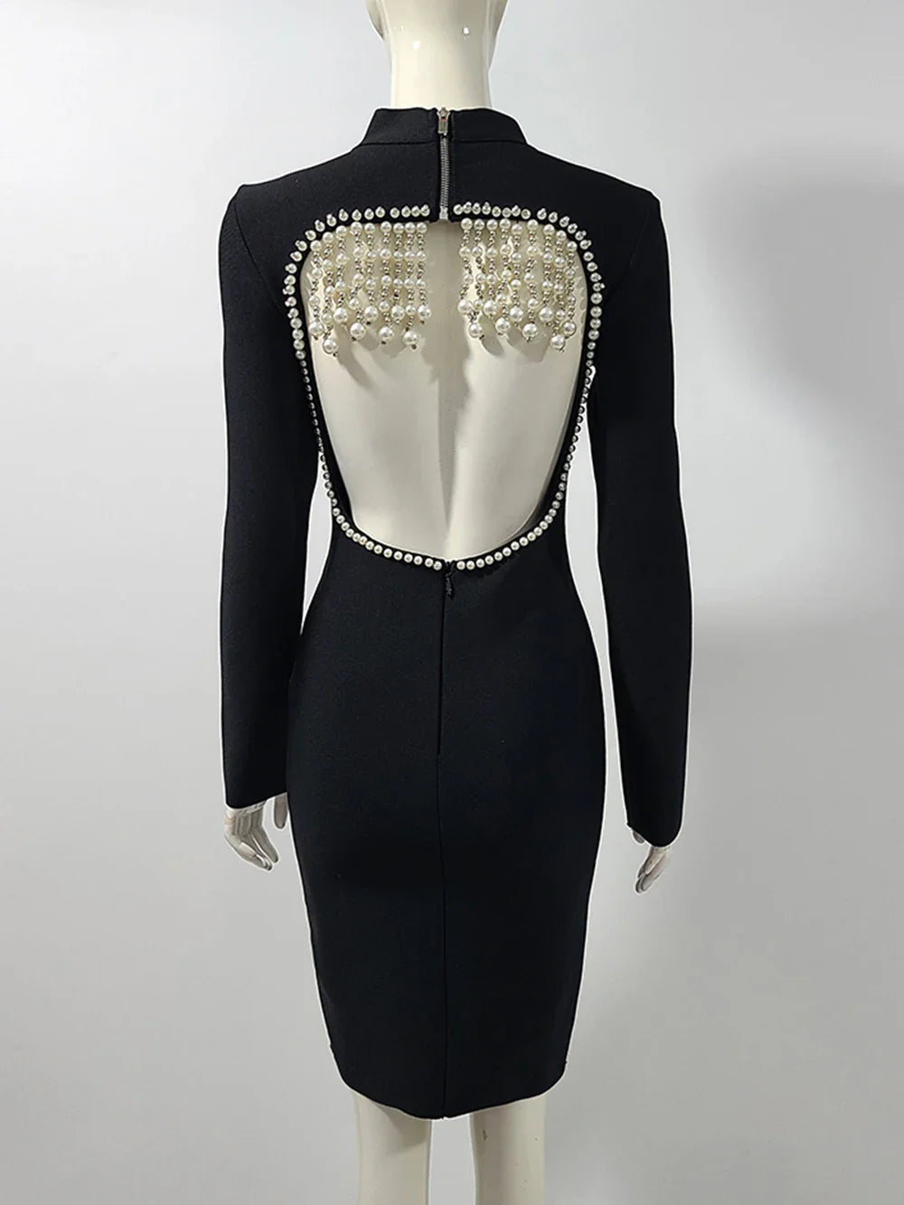 Pearl Bead Tassel Bandage Mini Dress