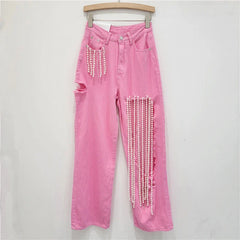 Pearl Chain High Waist Jeans