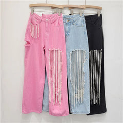 Pearl Chain High Waist Jeans