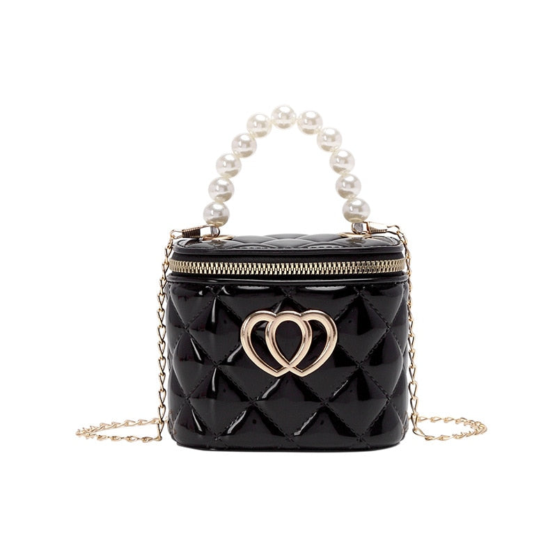 Pearl Heart Mini Tote Bucket Bag