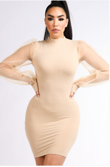 Perfectly Organza Sleeve Dress - Tan