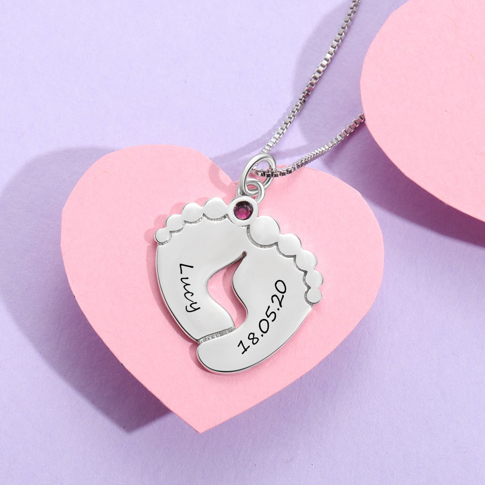 Personalized Baby Feet Name Necklace