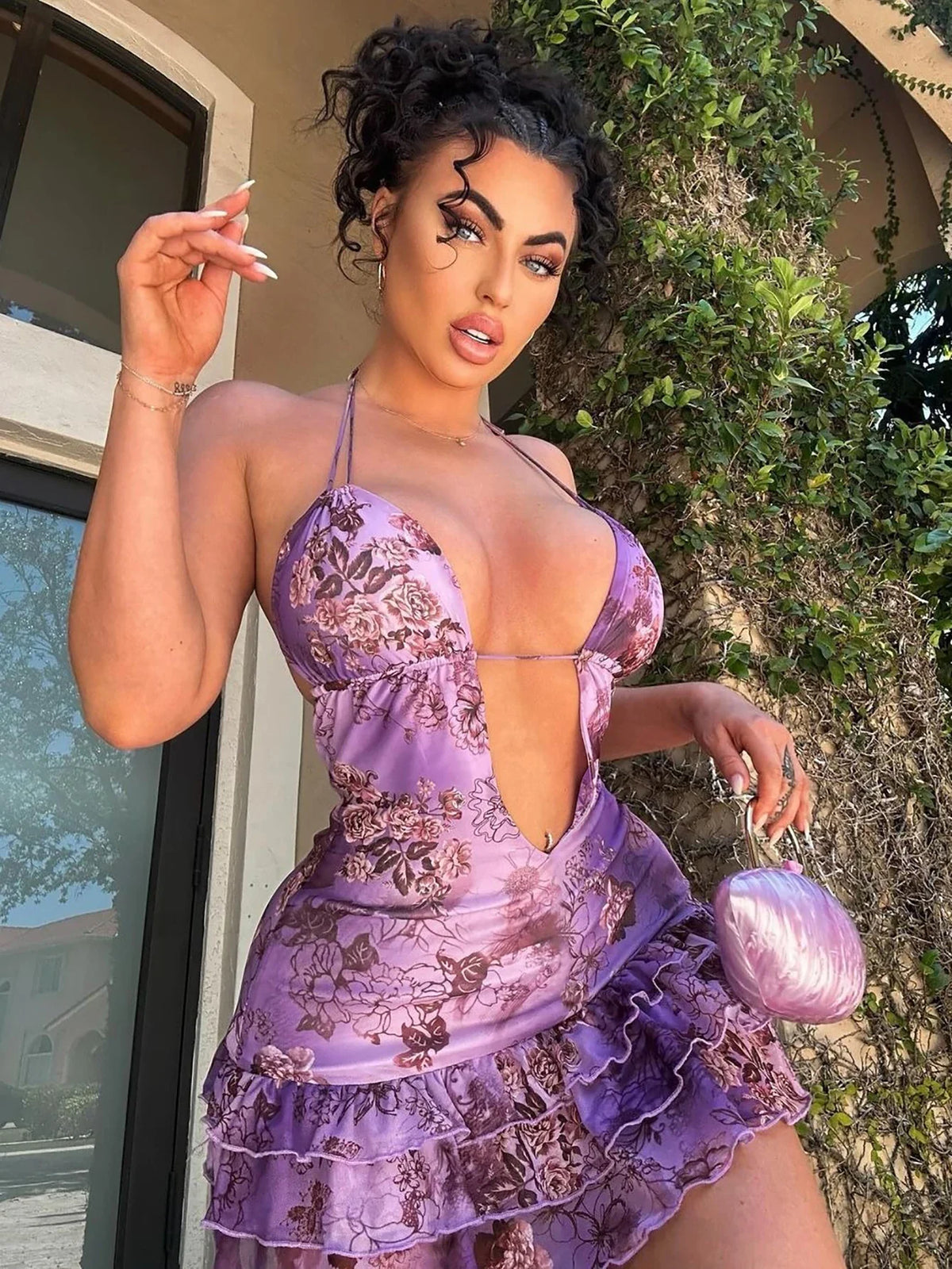 Purple Plum Pleated Mini Dress