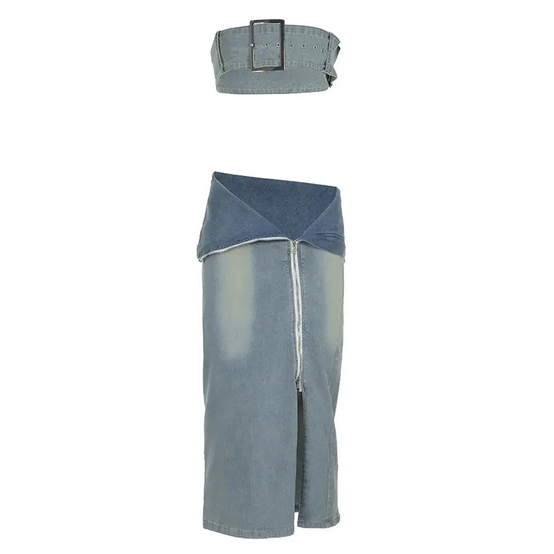 Raw Emotion Denim Maxi Skirt Set