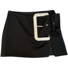 Rhinestone Buckle Mini Skirt
