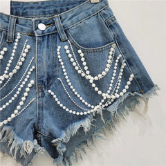 Rhinestone Tassel Denim Short