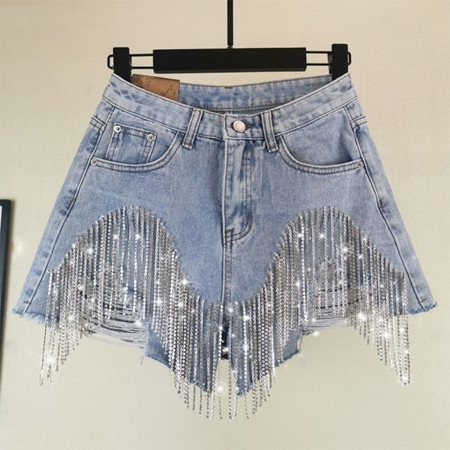 Rhinestones Short High Waist Jeans