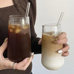 Rib Coffee Glass Water Cups Vertical Stripes Tea Mug for Drinking Milk Beer