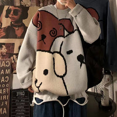 Sweater men loose autumn and winter Japanese retro cartoon Male bottoming shirt pullovers