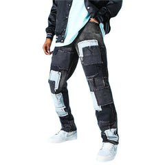 Sport Fashion Trendy Color Contrast Patchwork Jeans Men