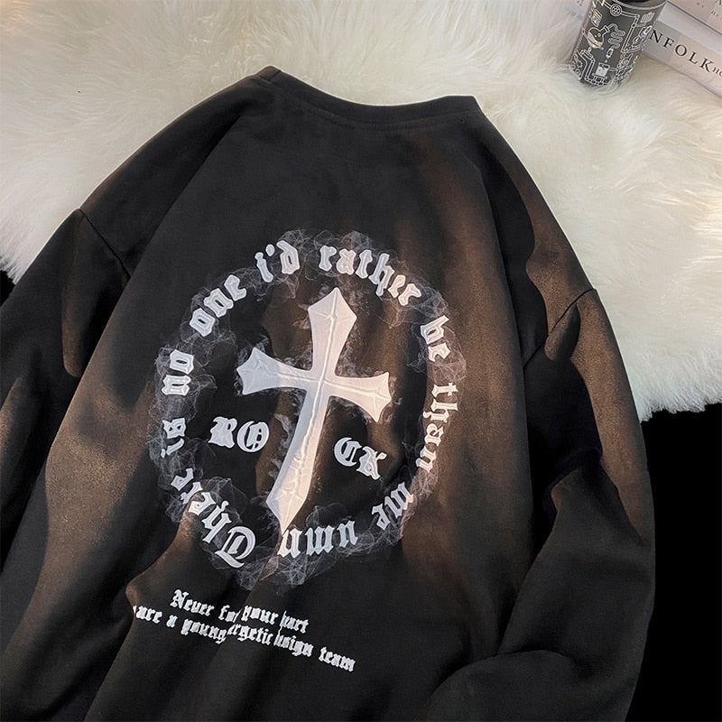 Men Gothic Vintage 3D Graphic Sweatshirts Y2K Fashion Pullovers with Round Neck