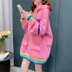 2023 Autumn Winter Korean Fashion Women Hooded Patchwork Drawstring Hoodies