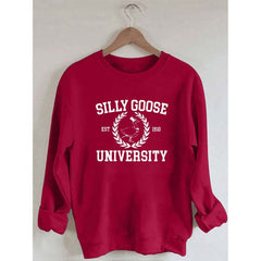 Silly Goose University Print Women's Cotton Sweatshirt Cute and Comfy Long Sleeves