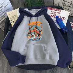 Printing Sweatshirts Pocket Spliced Fleece Pullovers Loose Warm Comfortable Neutralstreetwears