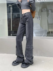 Dark Grey Vintage Cargo Jeans: Y2K Aesthetic