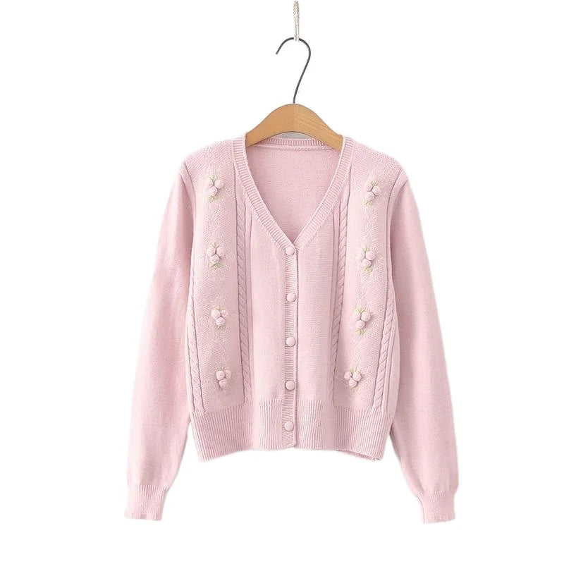 2023 Autumn Women's Floral Embroidered Cardigan: V-Neck Chic Sweater