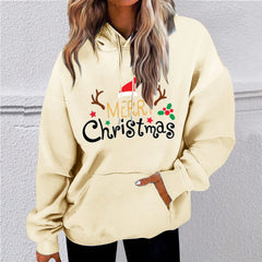 Merry Christmas Women Fall Fashion Graphic Hoodie Fleece Crewneck Loose