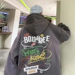 Men's Autumn Winter Cotton Hoodie Letter Print, Harajuku Style, Thickened and Oversized