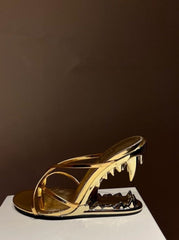 Metal Tooth Heeled Mules