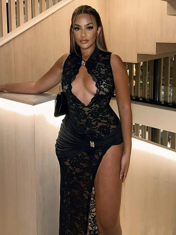 Asymmetrical Metal Knot Slit Dress