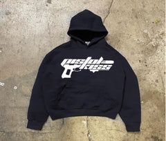 Y2K American Style Hooded Sweater Men Thickened Letter Print Long-Sleeve