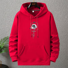 Autumn Winter Thick Fleece Hoodie Men Print Hooded Pullover Big Size Loose Hoodies Blue