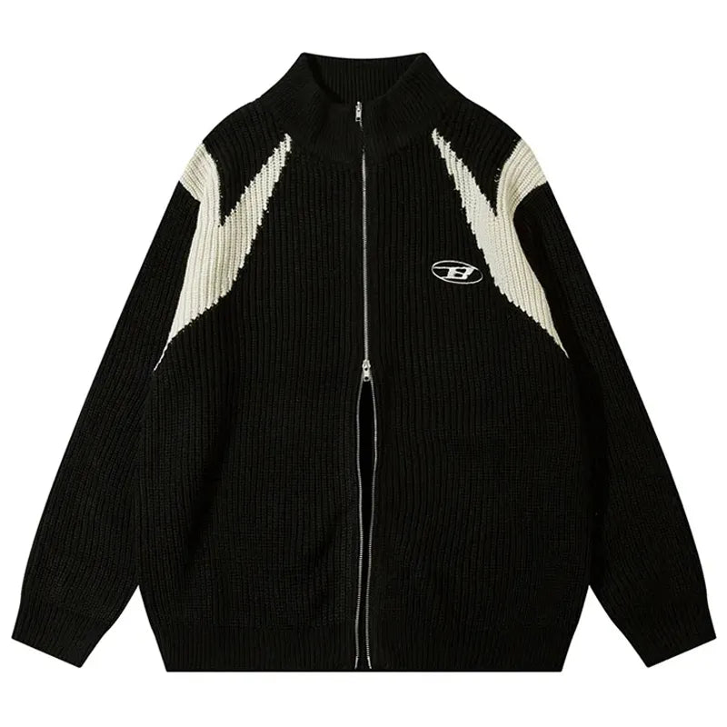 Men Double Zipper Hip Hop Sweater Knitted