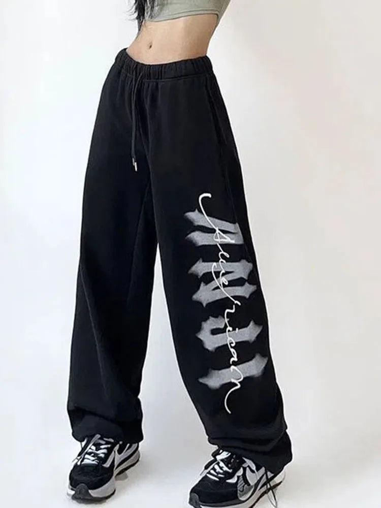 Y2K Letter Print Women's Wide Leg Pants