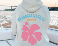 Honolulu Hawaii Pink Flower Design Hoodie For Woemn Fashion Street Style Pullover