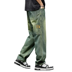 Men Baggy Straight Cut Loose Retro Denim Pants Streetwear