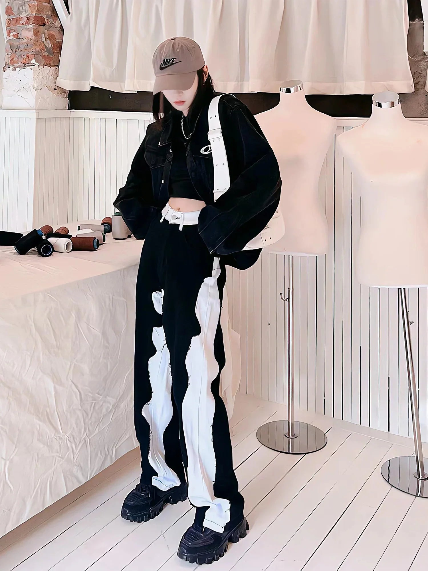Y2k Harajuku style stitching retro high street casual loose wide-leg new streetwear trouser