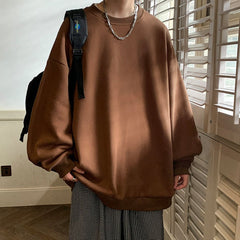 Men's Round Neck Fashion Sweatshirts Privathinker Korean Clothing Solid Color, Large Size Pullovers, Streetwear Male Hoodies