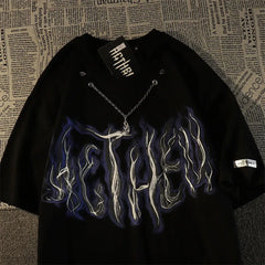 Cotton short sleeved t-shirt trend fried street flame necklace